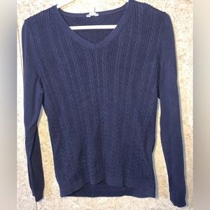 Talbots Women’s Medium Petite Knit Sweater V Neck Dark Navy Blue
